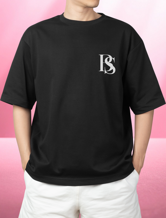 Black Drop Shoulder Cotton T-Shirt – Relaxed Oversized Fit – Urban Streetwear Style