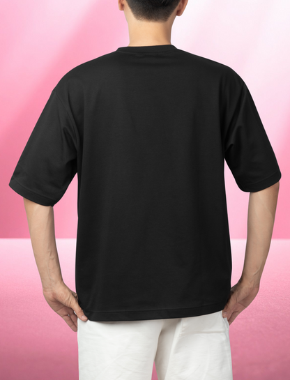 Black Drop Shoulder Cotton T-Shirt – Relaxed Oversized Fit – Urban Streetwear Style