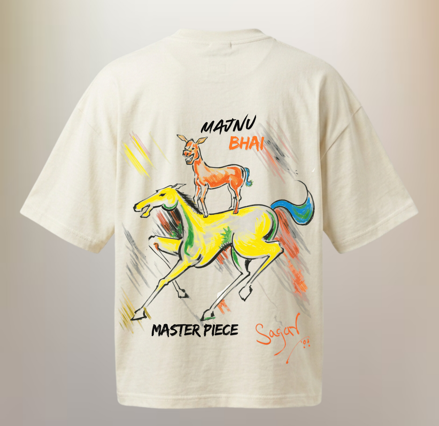 Majnu Bhai Painting Oversized T-Shirt | 240 GSM Off White